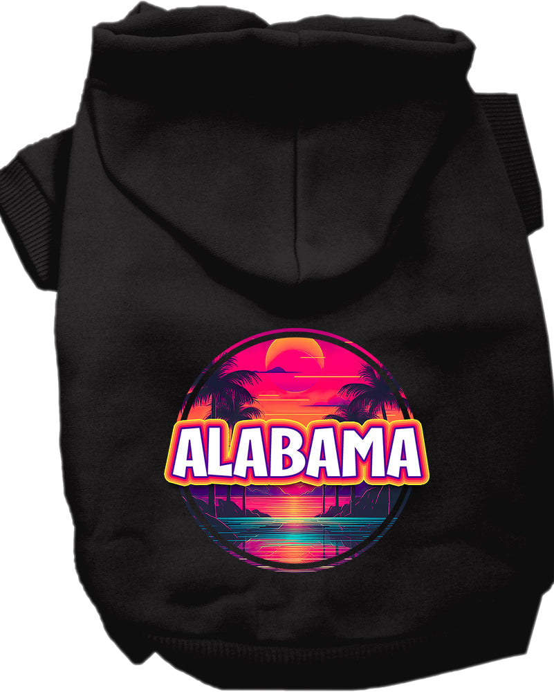 Pet Dog & Cat Screen Printed Hoodie for Medium to Large Pets (Sizes 2XL-6XL), "Alabama Neon Beach Sunset"