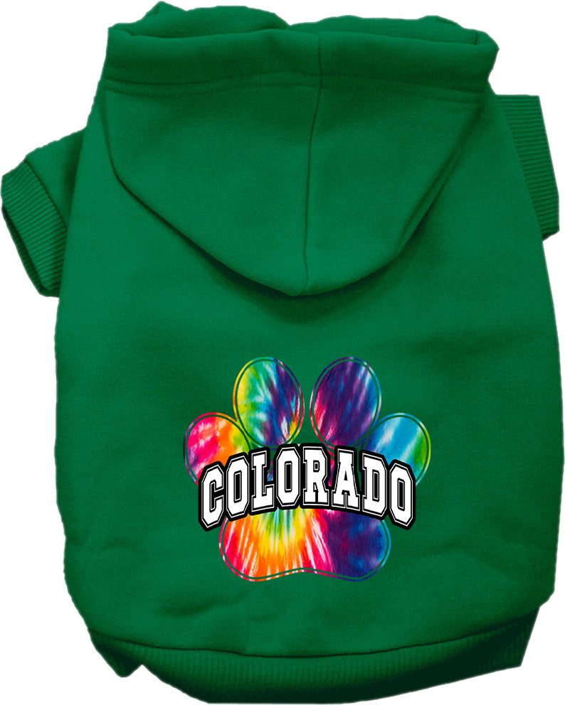 Pet Dog & Cat Screen Printed Hoodie for Small to Medium Pets (Sizes XS-XL), "Colorado Bright Tie Dye"