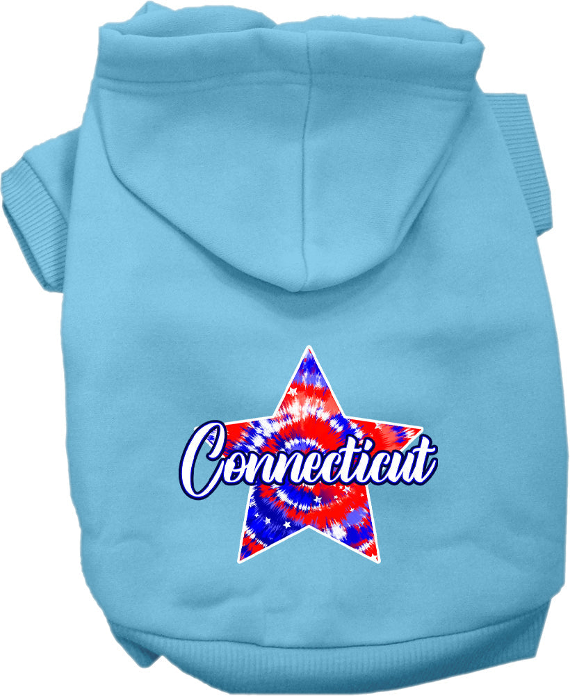Pet Dog & Cat Screen Printed Hoodie for Medium to Large Pets (Sizes 2XL-6XL), "Connecticut Patriotic Tie Dye"