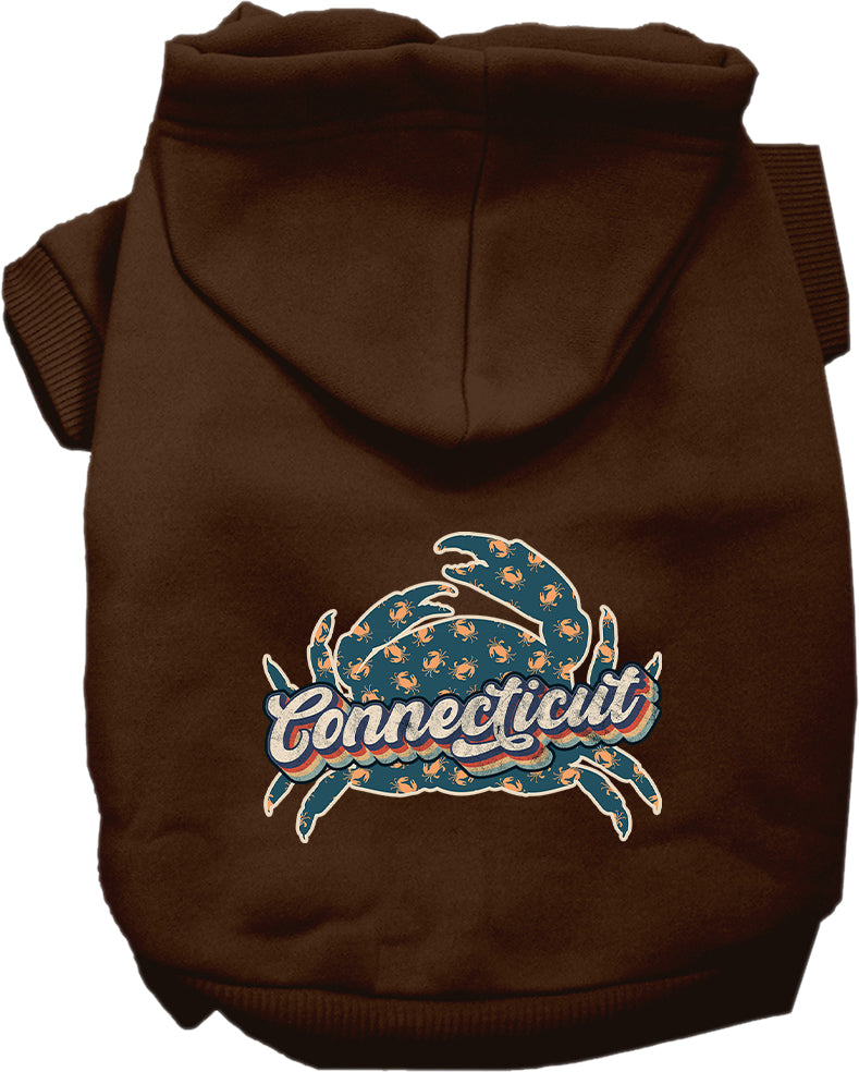 Pet Dog & Cat Screen Printed Hoodie for Small to Medium Pets (Sizes XS-XL), "Connecticut Retro Crabs"