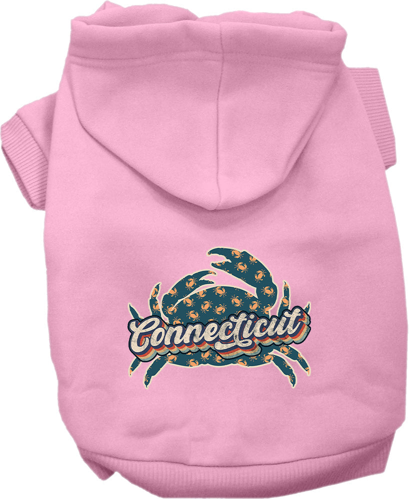 Pet Dog & Cat Screen Printed Hoodie for Small to Medium Pets (Sizes XS-XL), "Connecticut Retro Crabs"