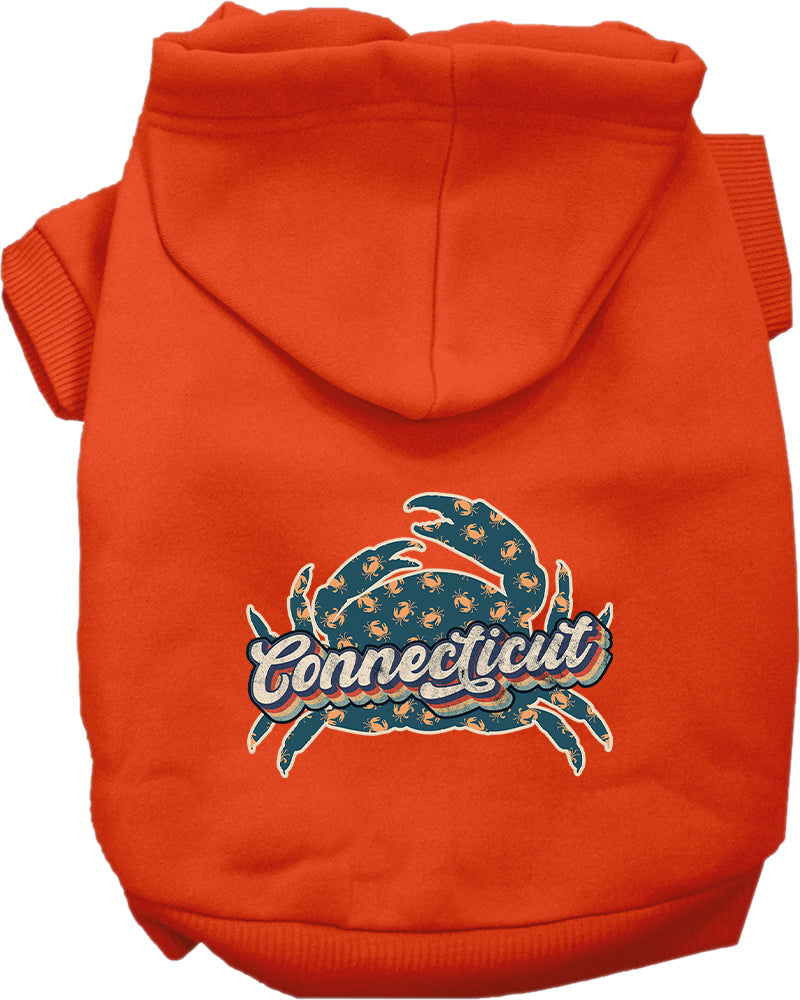 Pet Dog & Cat Screen Printed Hoodie for Small to Medium Pets (Sizes XS-XL), "Connecticut Retro Crabs"