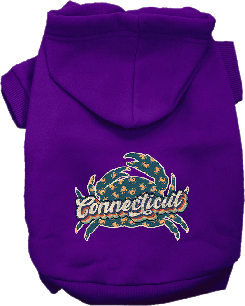 Pet Dog & Cat Screen Printed Hoodie for Small to Medium Pets (Sizes XS-XL), "Connecticut Retro Crabs"