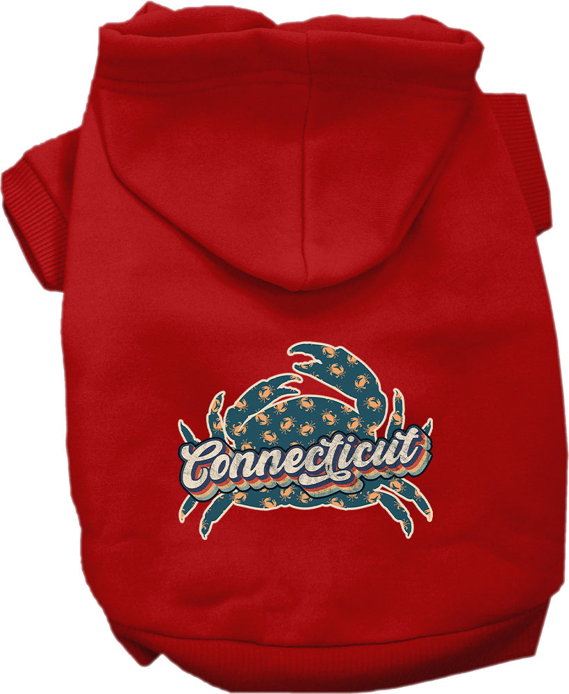 Pet Dog & Cat Screen Printed Hoodie for Small to Medium Pets (Sizes XS-XL), "Connecticut Retro Crabs"