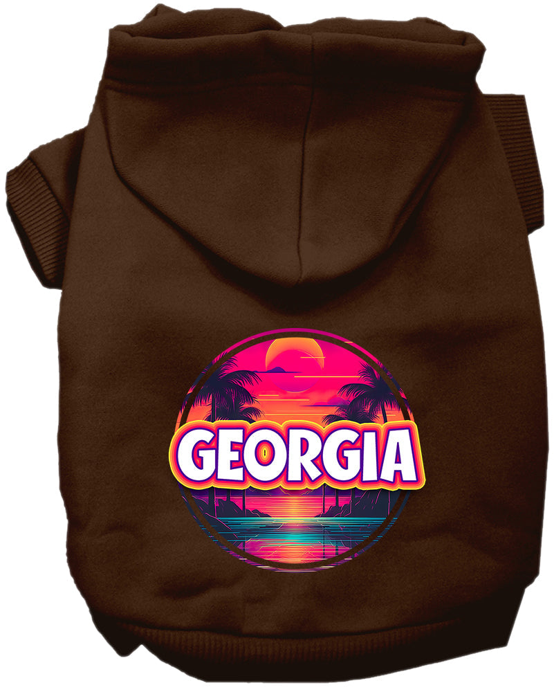 Pet Dog & Cat Screen Printed Hoodie for Medium to Large Pets (Sizes 2XL-6XL), "Georgia Neon Beach Sunset"