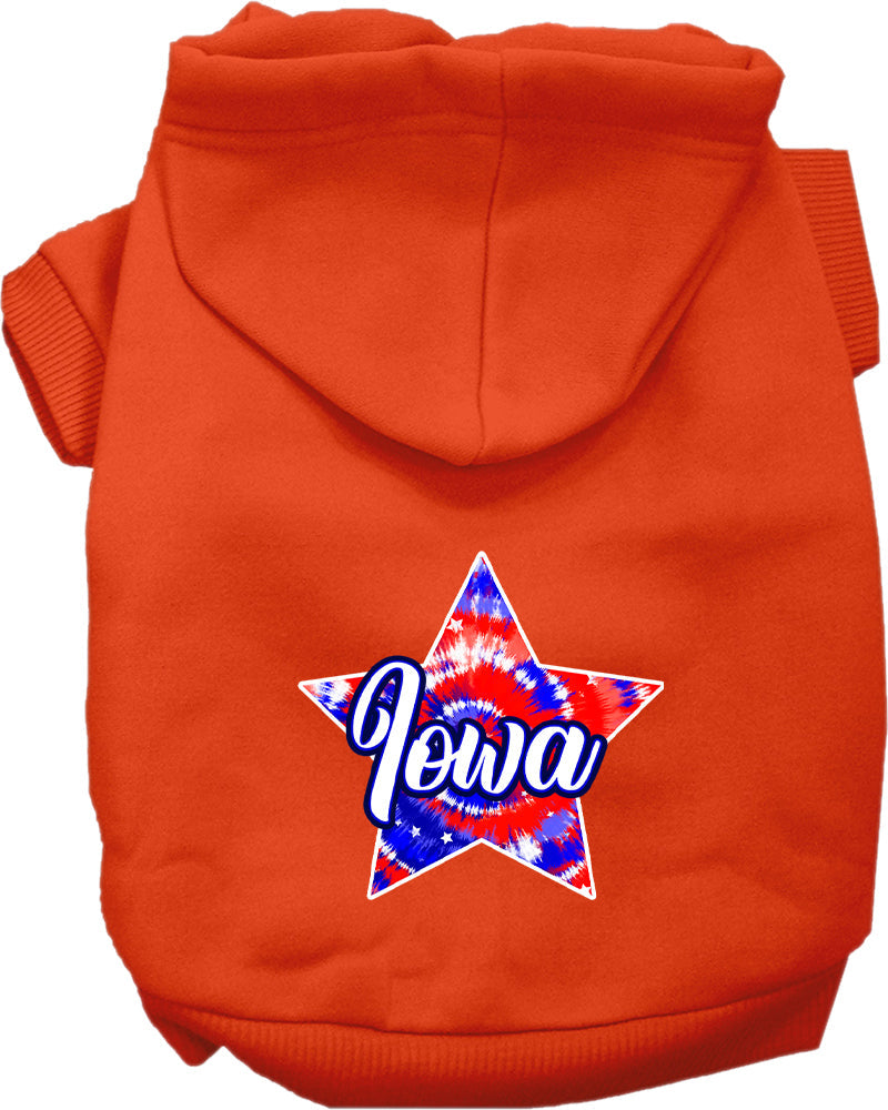 Pet Dog & Cat Screen Printed Hoodie for Small to Medium Pets (Sizes XS-XL), "Iowa Patriotic Tie Dye"