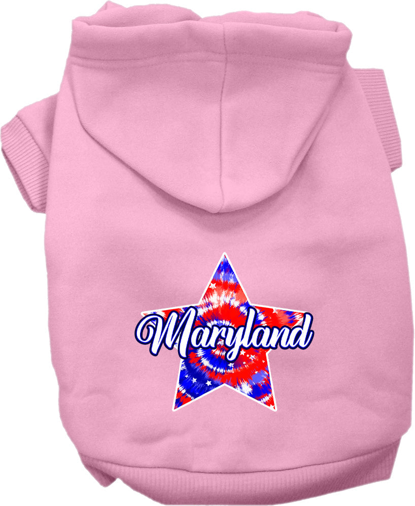 Pet Dog & Cat Screen Printed Hoodie for Small to Medium Pets (Sizes XS-XL), "Maryland Patriotic Tie Dye"