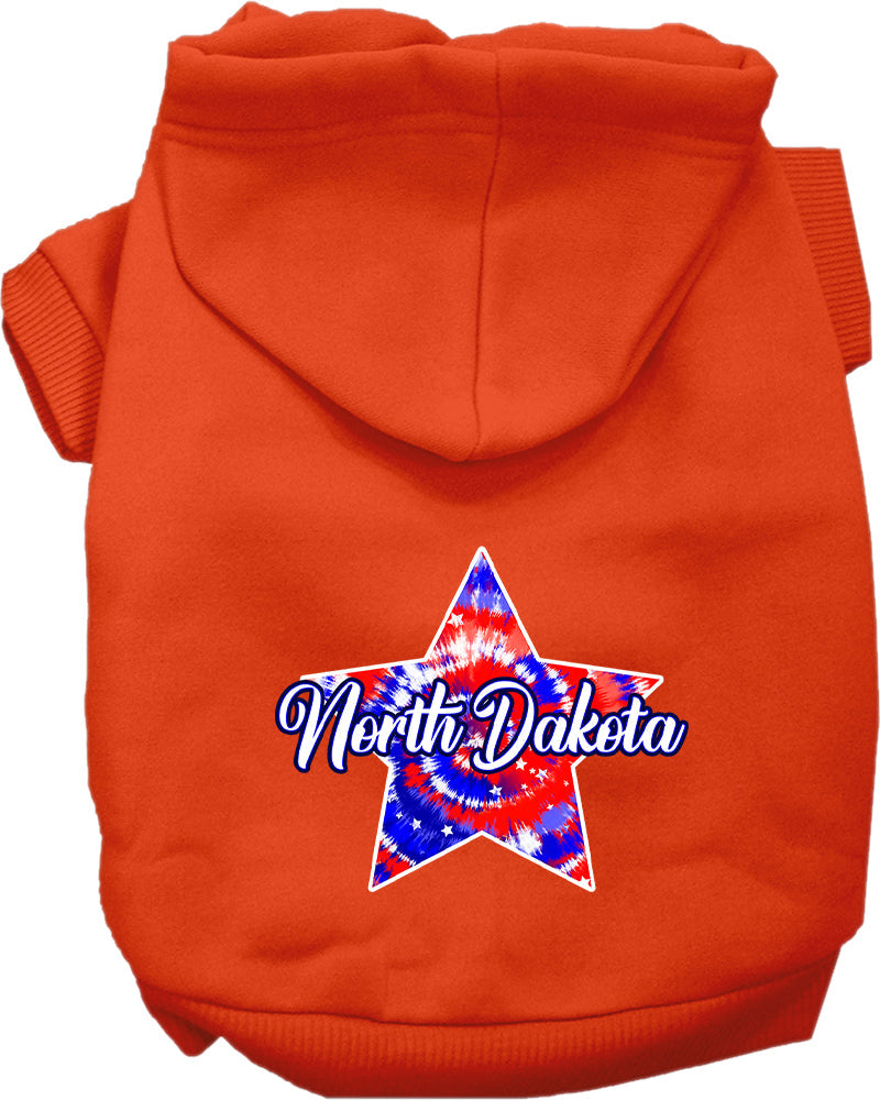 Pet Dog & Cat Screen Printed Hoodie for Small to Medium Pets (Sizes XS-XL), "North Dakota Patriotic Tie Dye"