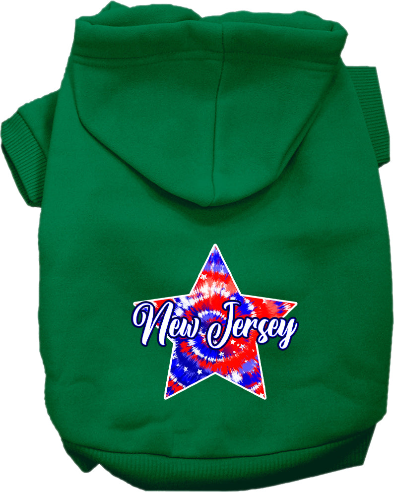 Pet Dog & Cat Screen Printed Hoodie for Small to Medium Pets (Sizes XS-XL), "New Jersey Patriotic Tie Dye"