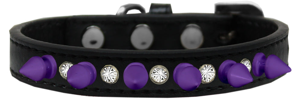 Pet and Dog Spike Collar, "Clear Crystals & Purple Spikes” - DOGGO'S KING