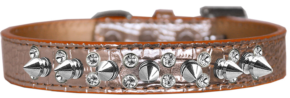 Dog, Puppy and Pet Designer Croc Collar, "Double Crystal & Silver Spikes" - DOGGO'S KING
