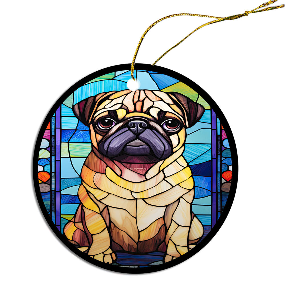 Dog Breed Christmas Ornament Stained Glass Style, "Pug"