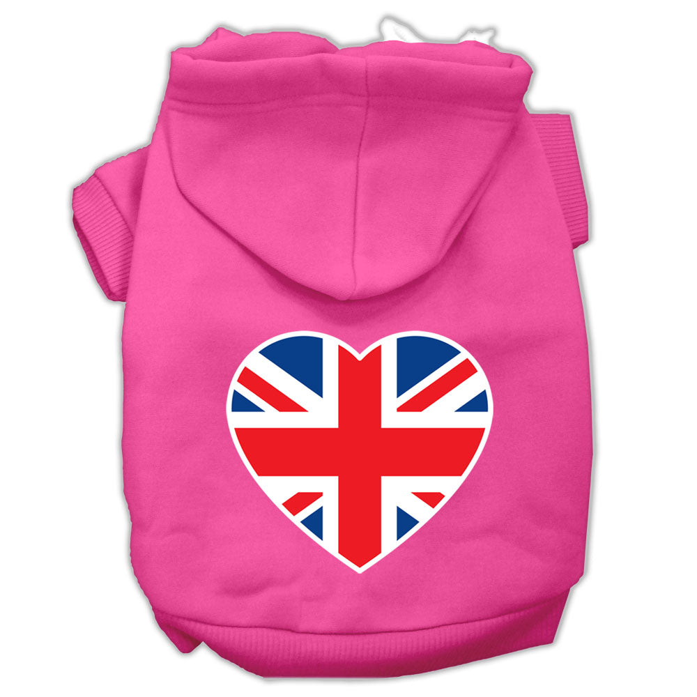 Pet Dog & Cat Hoodie Screen Printed, "British Flag Heart"