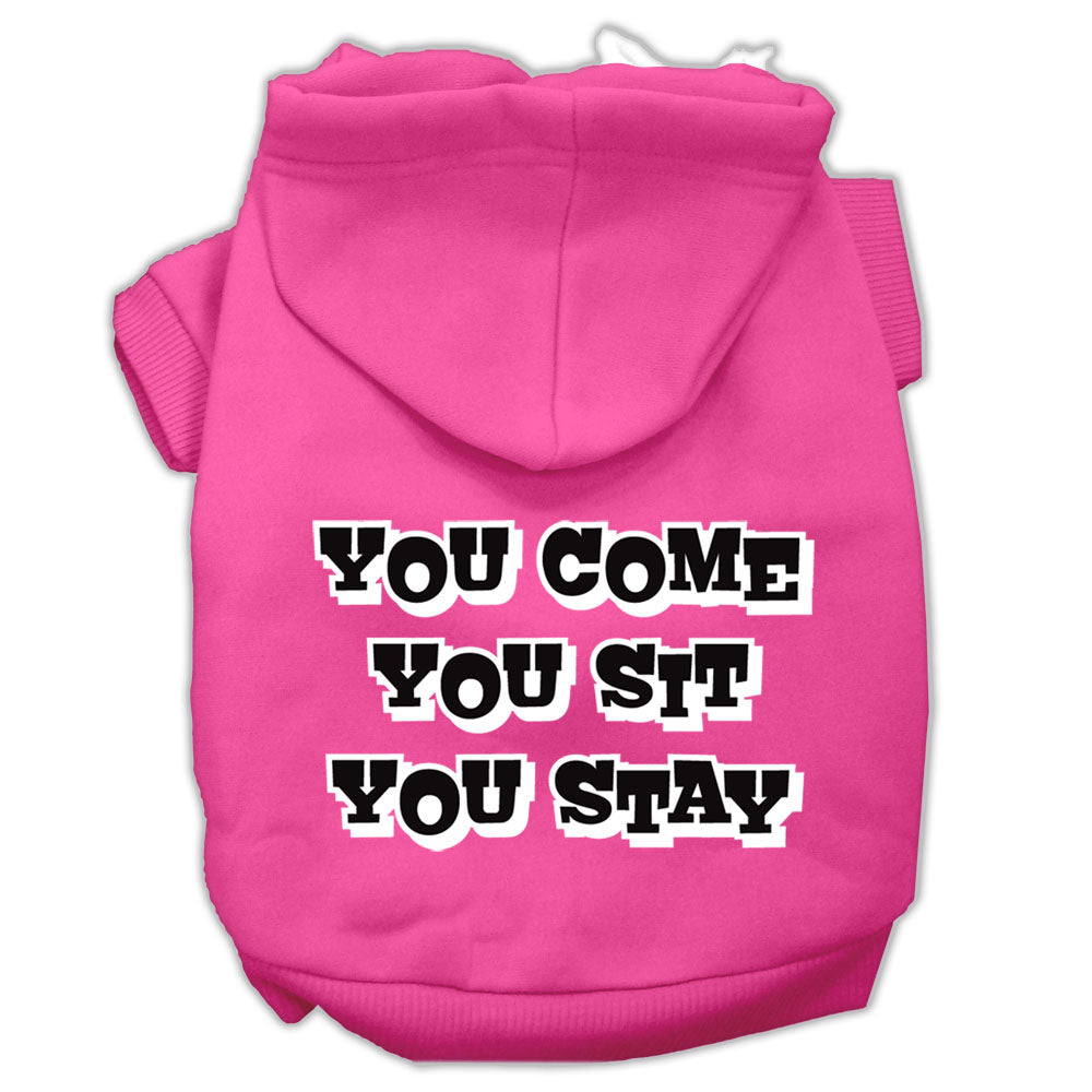 Pet Dog & Cat Hoodie Screen Printed, "You Come, You Sit, You Stay"