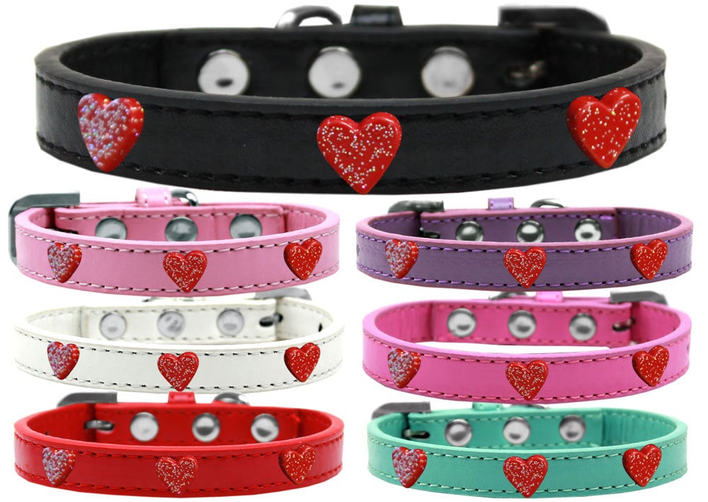 Dog, Puppy & Pet Widget Fashion Collar, "Red Glitter Heart"