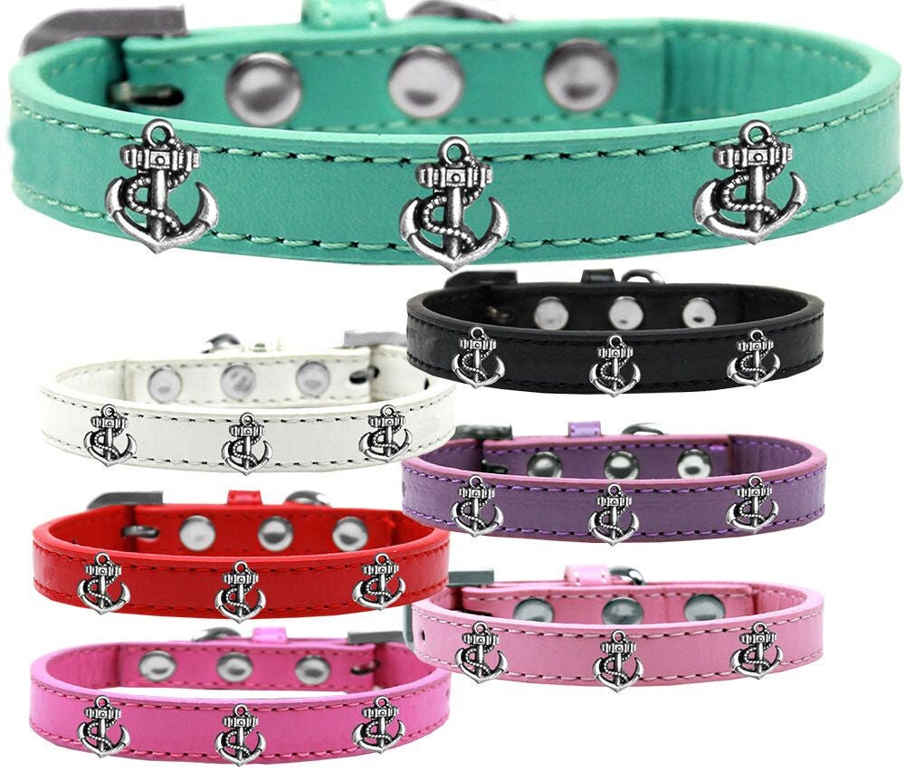 Dog, Puppy & Pet Widget Fashion Collar, "Silver Anchor"