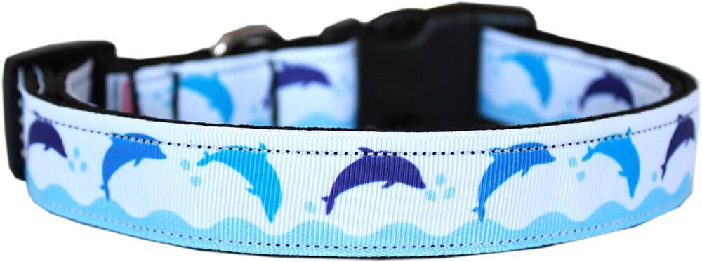 Pet Dog & Cat Nylon Collar or Leash, "Blue Dolphins" - DOGGO'S KING