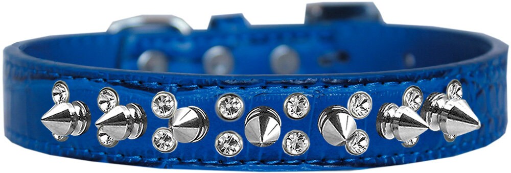 Dog, Puppy and Pet Designer Croc Collar, "Double Crystal & Silver Spikes" - DOGGO'S KING
