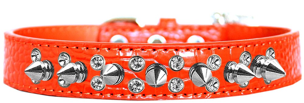 Dog, Puppy and Pet Designer Croc Collar, "Double Crystal & Silver Spikes" - DOGGO'S KING