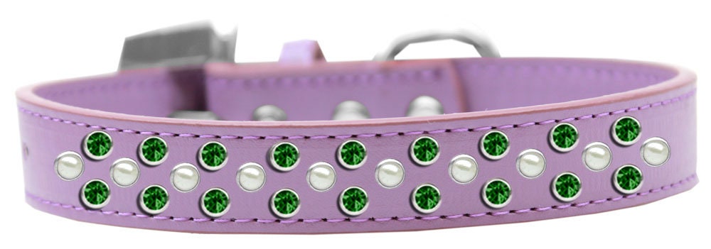 Dog, Puppy & Pet Fashion Collar, "Pearl and Emerald Green Crystal Rimsets Sprinkles"