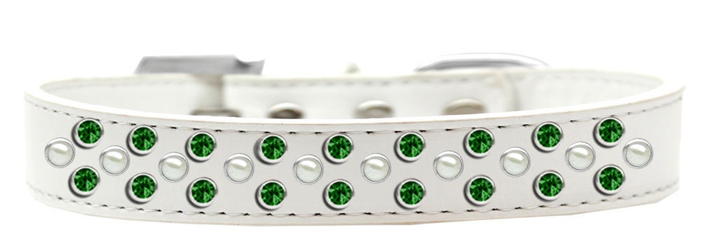 Dog, Puppy & Pet Fashion Collar, "Pearl and Emerald Green Crystal Rimsets Sprinkles"