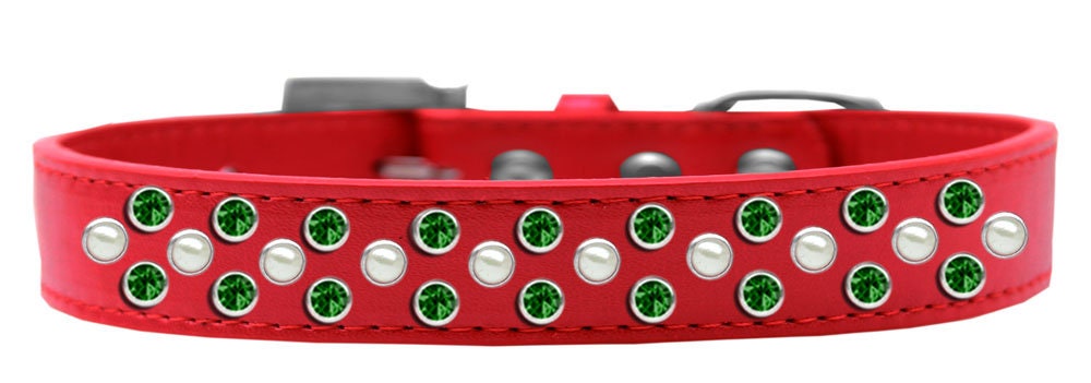 Dog, Puppy & Pet Fashion Collar, "Pearl and Emerald Green Crystal Rimsets Sprinkles"