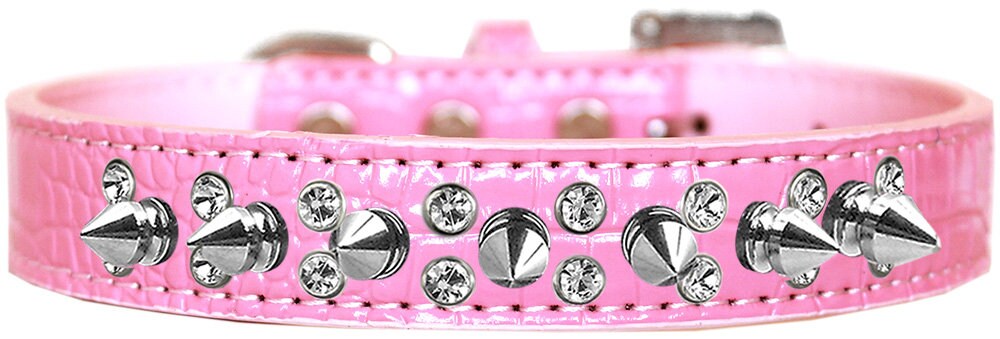 Dog, Puppy and Pet Designer Croc Collar, "Double Crystal & Silver Spikes" - DOGGO'S KING