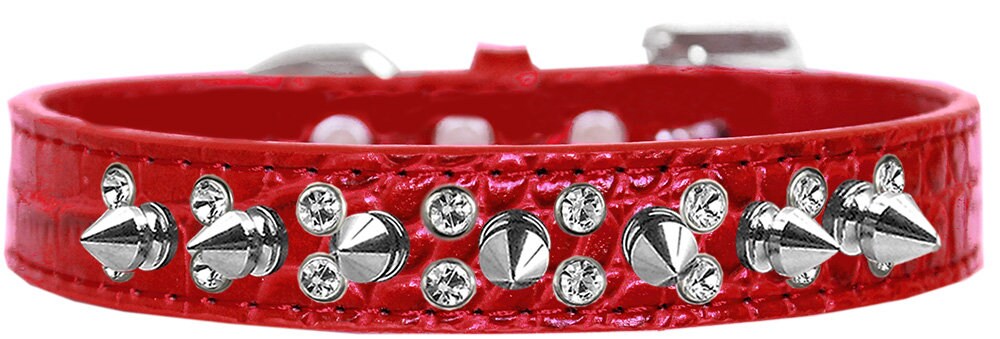 Dog, Puppy and Pet Designer Croc Collar, "Double Crystal & Silver Spikes" - DOGGO'S KING