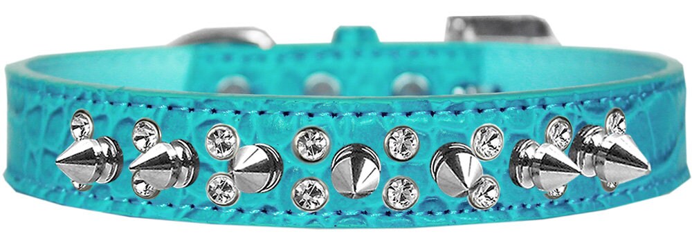 Dog, Puppy and Pet Designer Croc Collar, "Double Crystal & Silver Spikes" - DOGGO'S KING