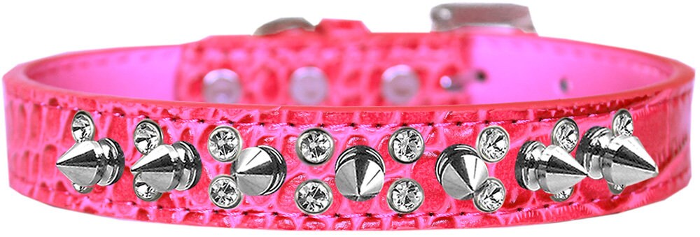 Dog, Puppy and Pet Designer Croc Collar, "Double Crystal & Silver Spikes" - DOGGO'S KING