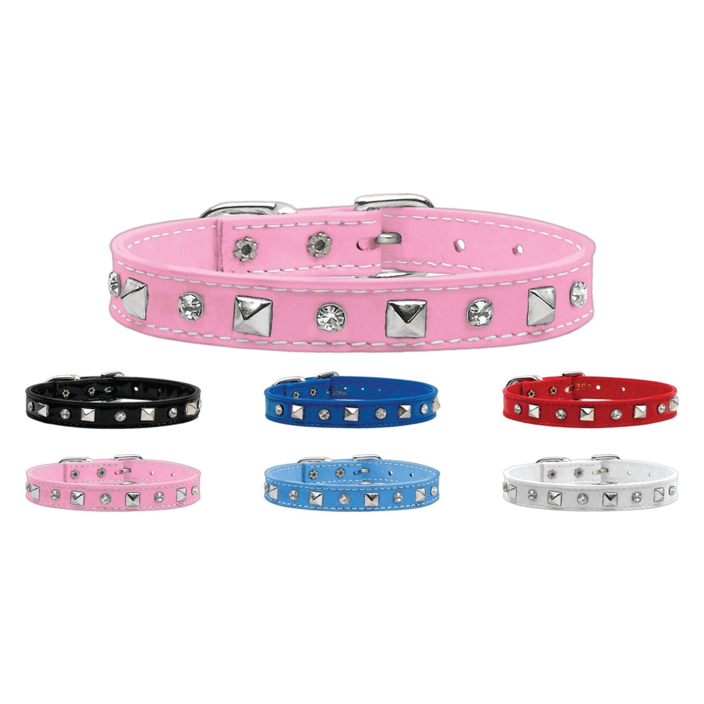 Dog, Puppy and Pet Collar, "Patent Crystal & Pyramid" - DOGGO'S KING