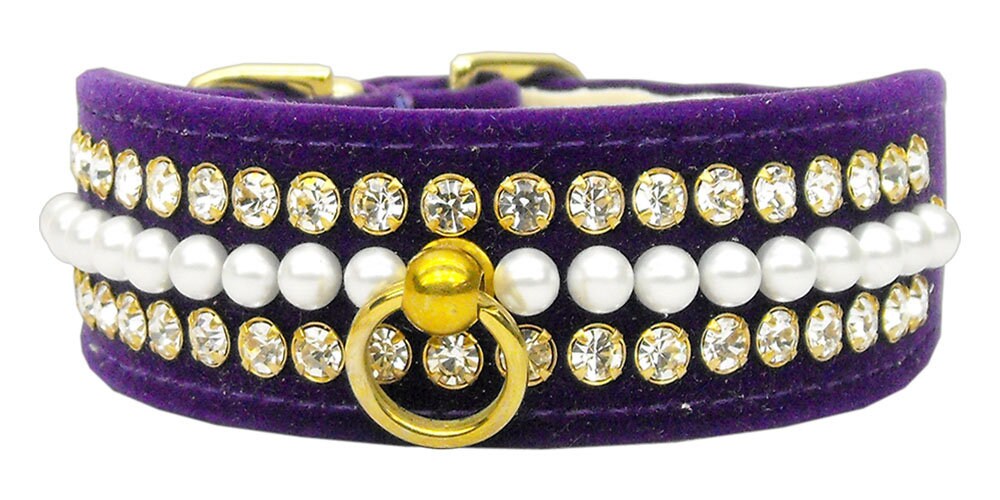 Dog, Puppy and Pet Collar, "Velvet Mini Pearl & Crystal" - DOGGO'S KING