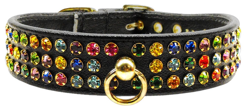 Dog, Puppy & Pet Collar, "Mardi Gras Three Row Confetti Jewel Set" - DOGGO'S KING
