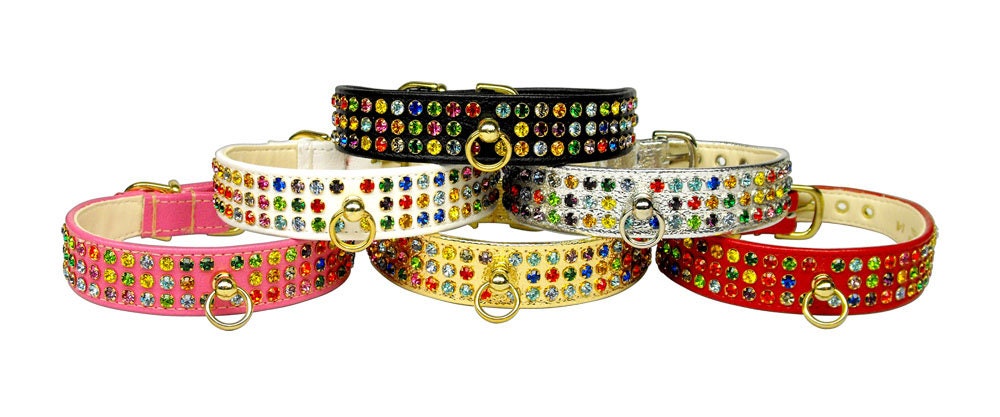 Dog, Puppy & Pet Collar, "Mardi Gras Three Row Confetti Jewel Set" - DOGGO'S KING