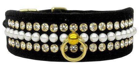 Dog, Puppy and Pet Collar, "Velvet Mini Pearl & Crystal" - DOGGO'S KING