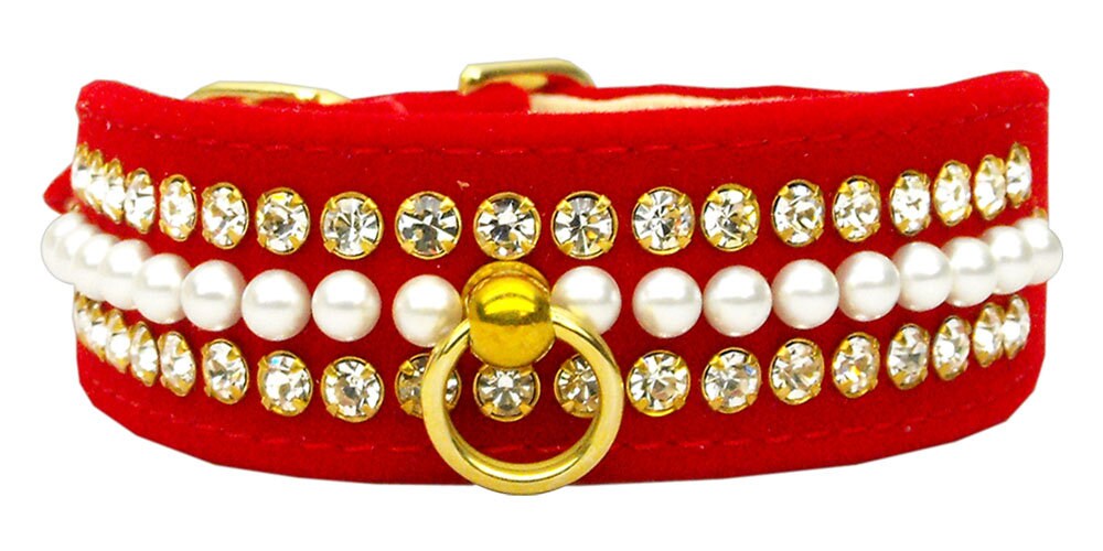 Dog, Puppy and Pet Collar, "Velvet Mini Pearl & Crystal" - DOGGO'S KING