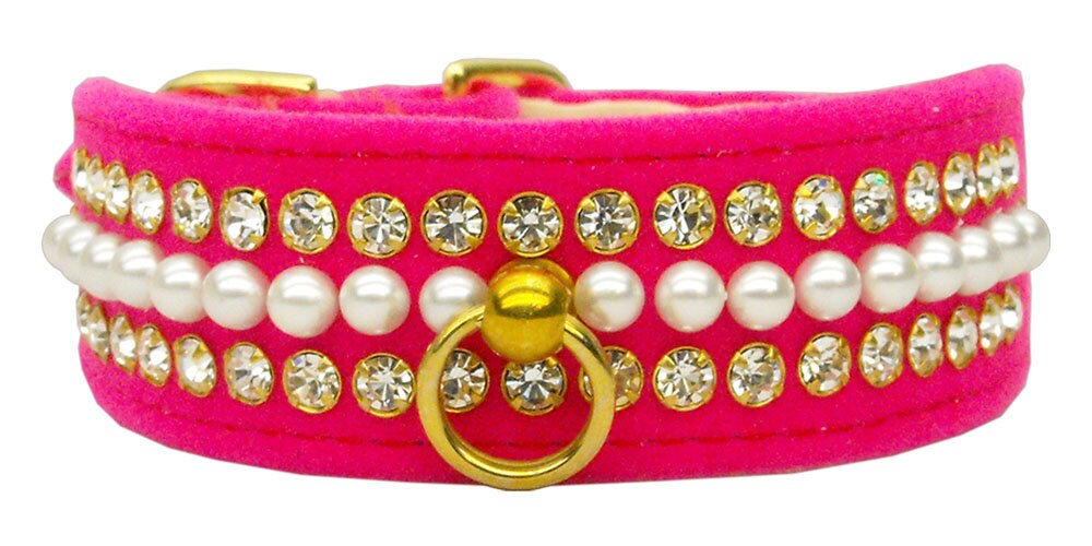 Dog, Puppy and Pet Collar, "Velvet Mini Pearl & Crystal" - DOGGO'S KING