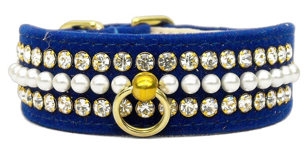 Dog, Puppy and Pet Collar, "Velvet Mini Pearl & Crystal" - DOGGO'S KING