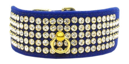 Dog and Pet Collar, "Velvet Five Row Clear Crystal"