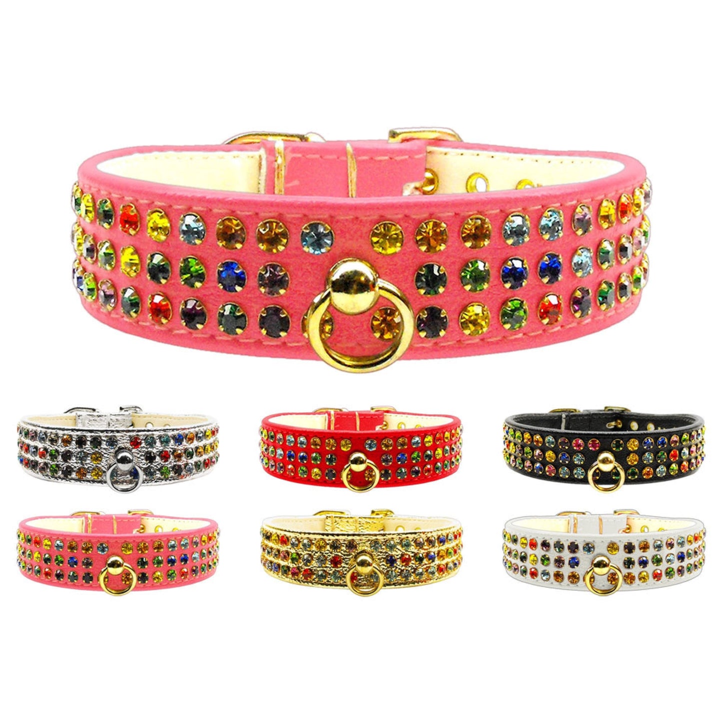 Dog, Puppy & Pet Collar, "Mardi Gras Three Row Confetti Jewel Set" - DOGGO'S KING