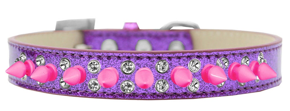 Dog, Puppy and Pet Ice Cream Collar, "Double Crystal & Bright Pink Spikes"