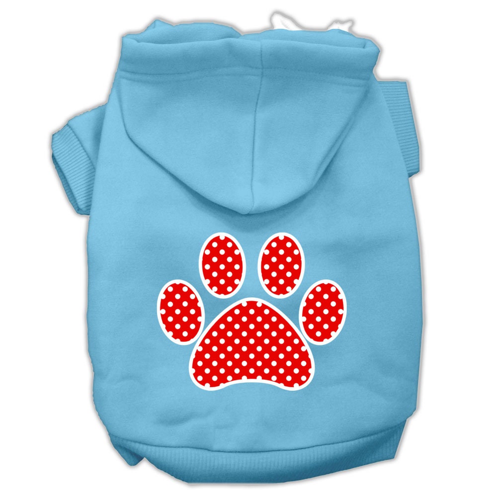 Pet Dog & Cat Hoodie Screen Printed, "Red Swiss Dots Paw"