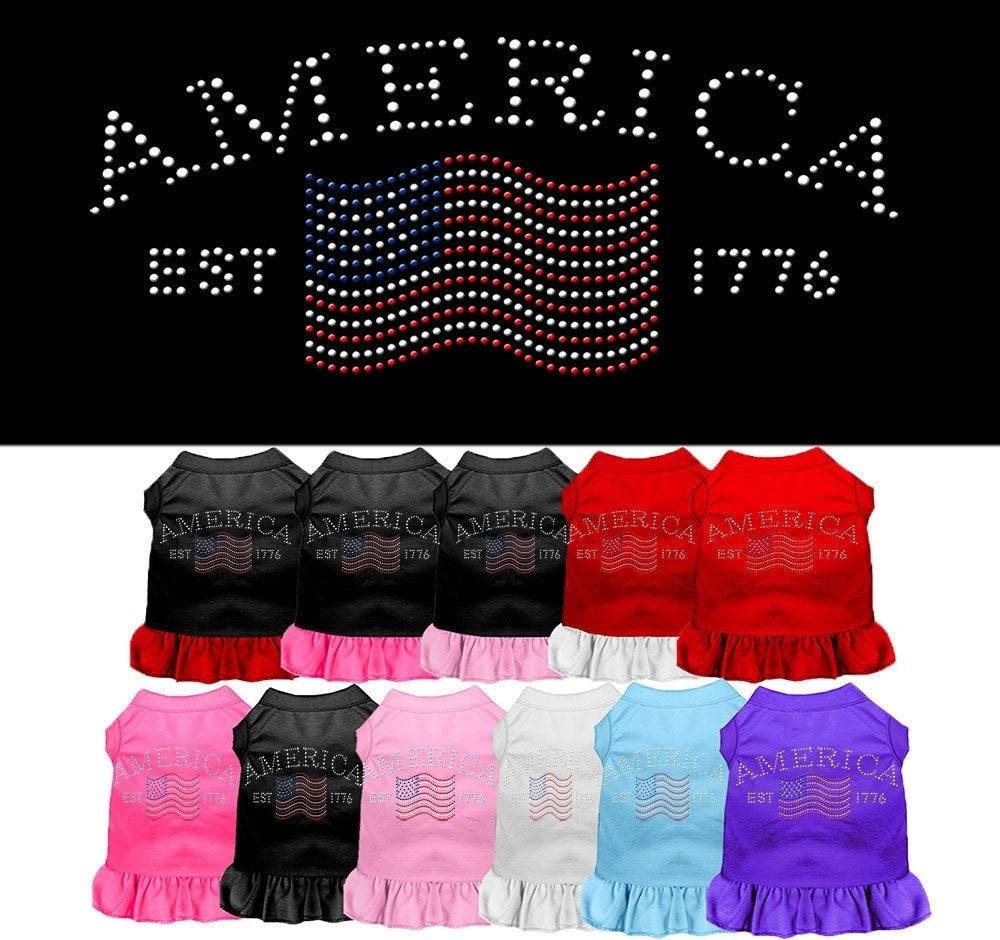 Pet Dog & Cat Dress Rhinestone, "Classic America" - DOGGO'S KING