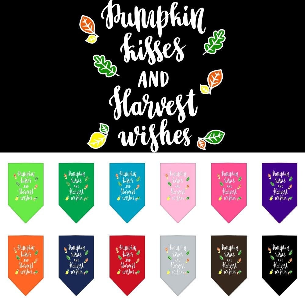 Dog Bandana Screen Printed, "Pumpkin Kisses & Harvest Wishes"