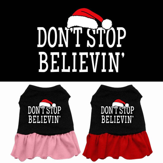 Christmas Pet Dog & Cat Dress Screen Printed, "Don't Stop Believin" - DOGGO'S KING