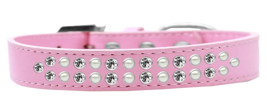 Dog, Puppy & Pet Fashion Collar, "Two Row Pearl And Clear Crystal Rimsets"
