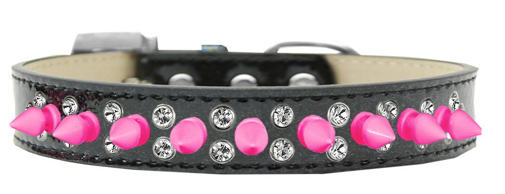 Dog, Puppy and Pet Ice Cream Collar, "Double Crystal & Bright Pink Spikes"