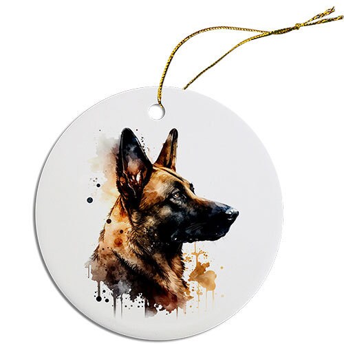 Dog Breed Specific Round Christmas Ornament, "Belgian Malinois"