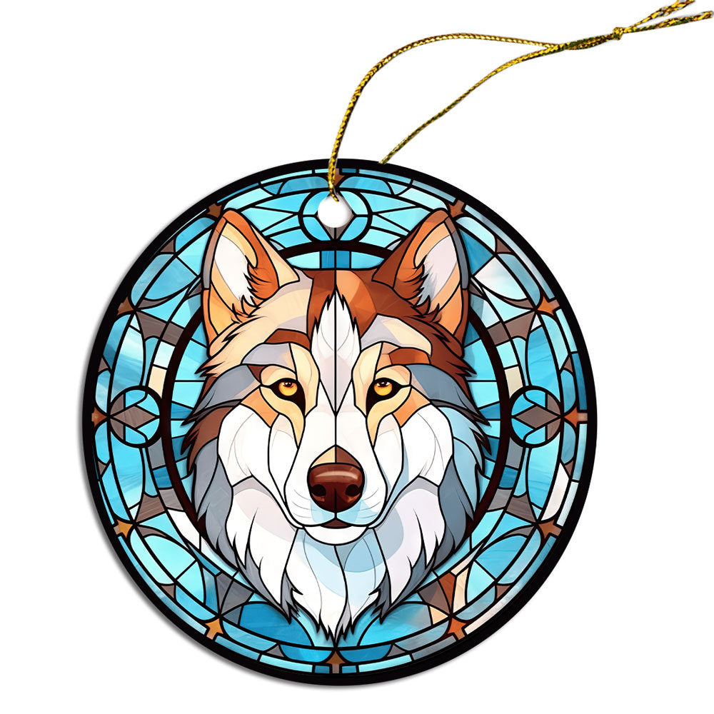 Dog Breed Christmas Ornament Stained Glass Style, "Siberian Husky"