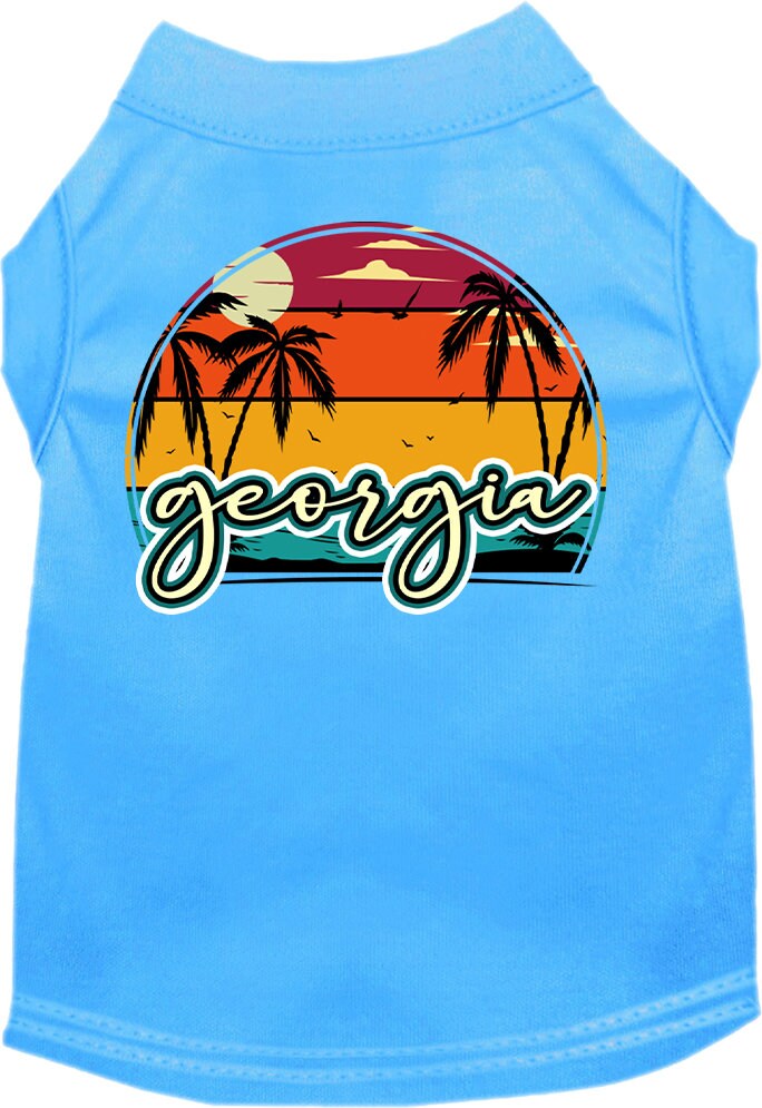 Pet Dog & Cat Screen Printed Shirt for Medium to Large Pets (Sizes 2XL-6XL), "Georgia Retro Beach Sunset"